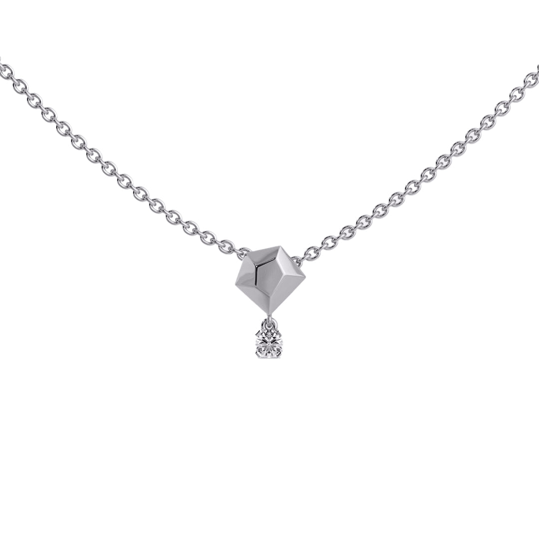 Geometric Round Diamond Solitaire Pendant Necklace in Gold