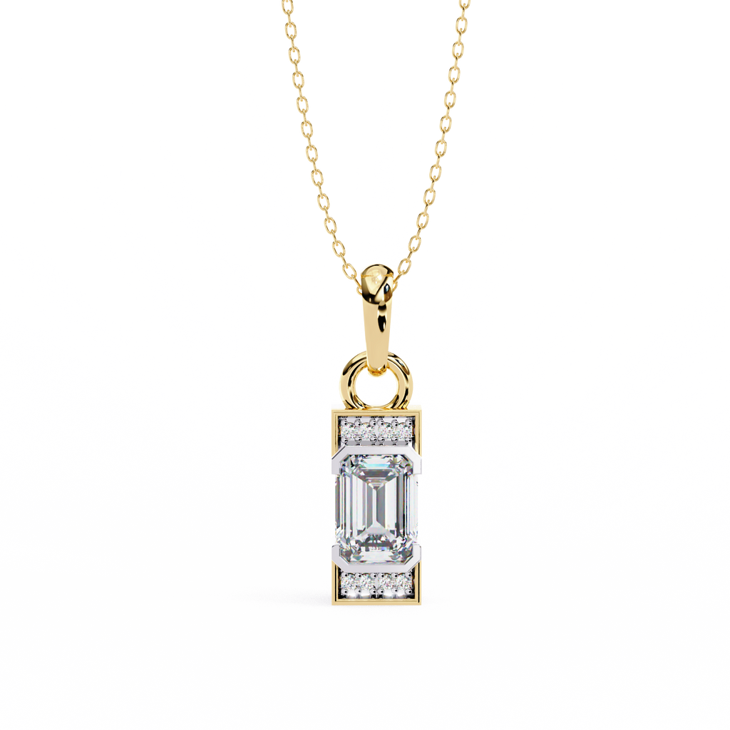 Rectangular baguette cut diamond pendant in gold