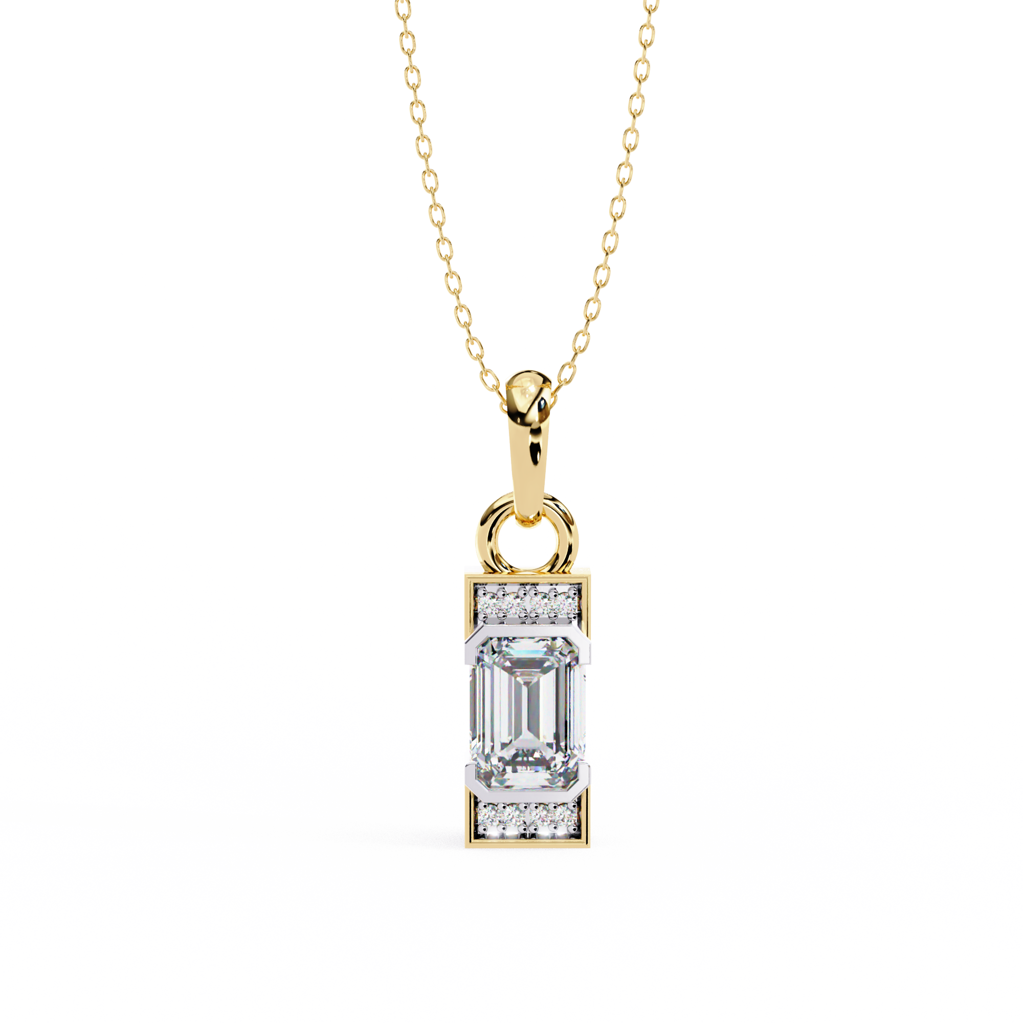 Rectangular baguette cut diamond pendant in gold