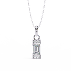 Rectangular baguette cut diamond pendant in white gold