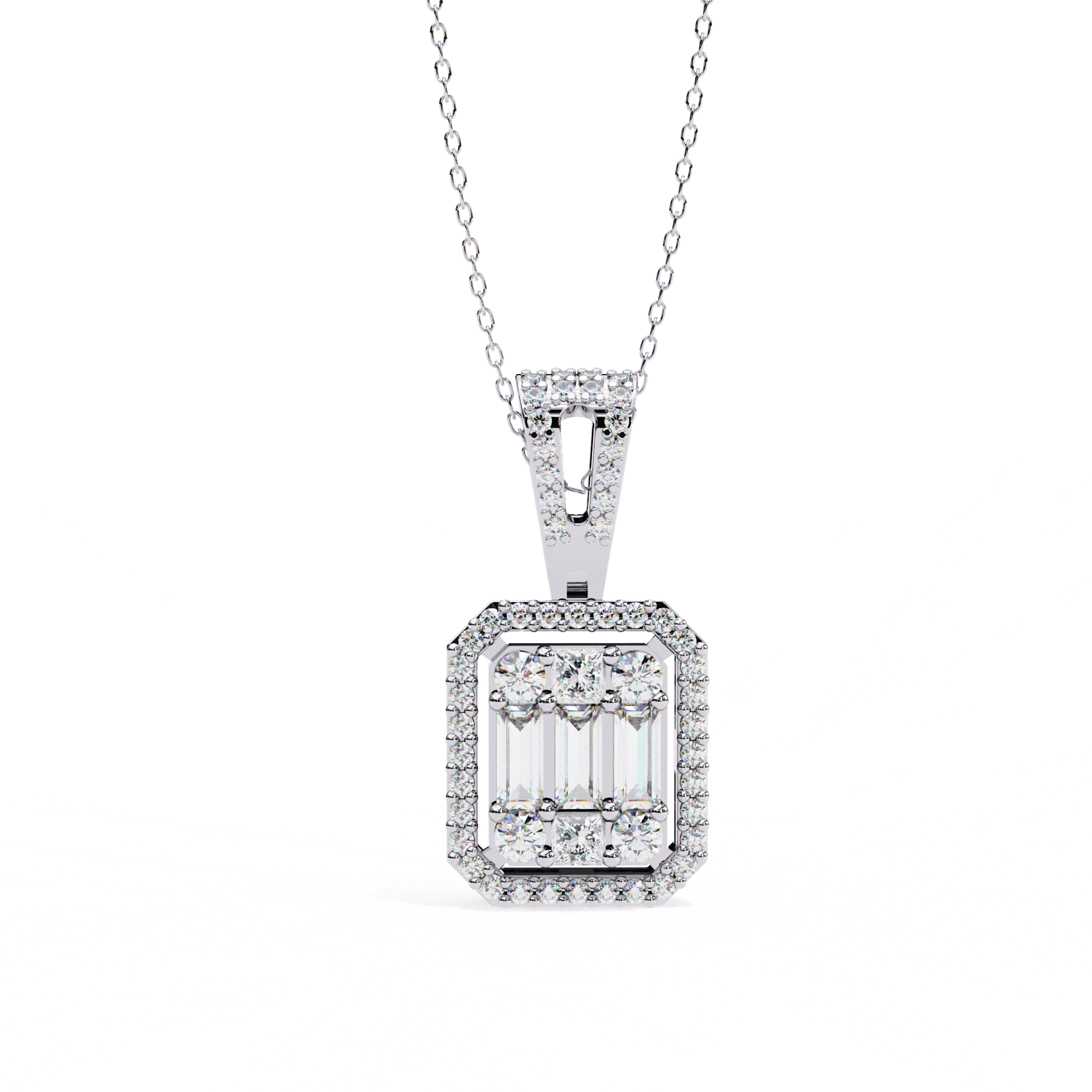 Luxury rectangular halo diamond pendant for women