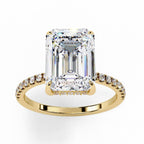 Emerald Cut Solitaire Hidden Halo Pave Band Ring in Gold
