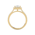 Pear Cut Halo Diamond Engagement Ring with Pave Band in Gold