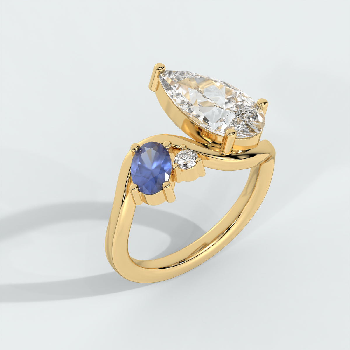 Pear Shaped with Blue Sapphire Accent Diamond Engagement Ring