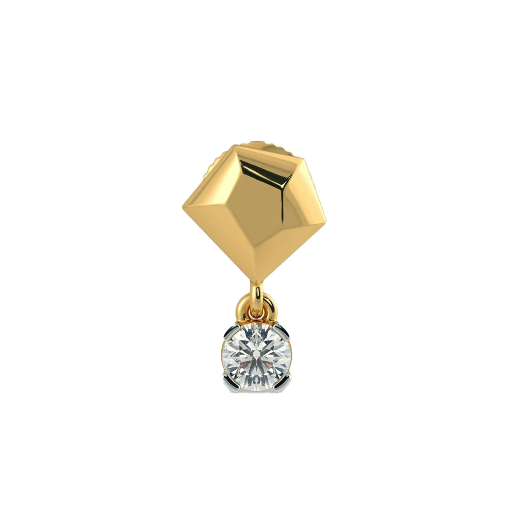 Geometric Diamond Solitaire Drop Stud Earrings in Gold