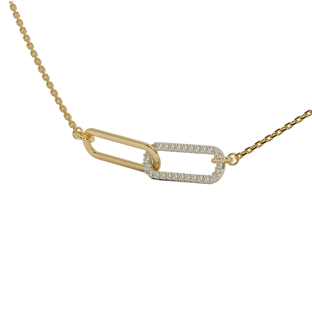 Gold chain necklace with double interlocking link diamond pendant