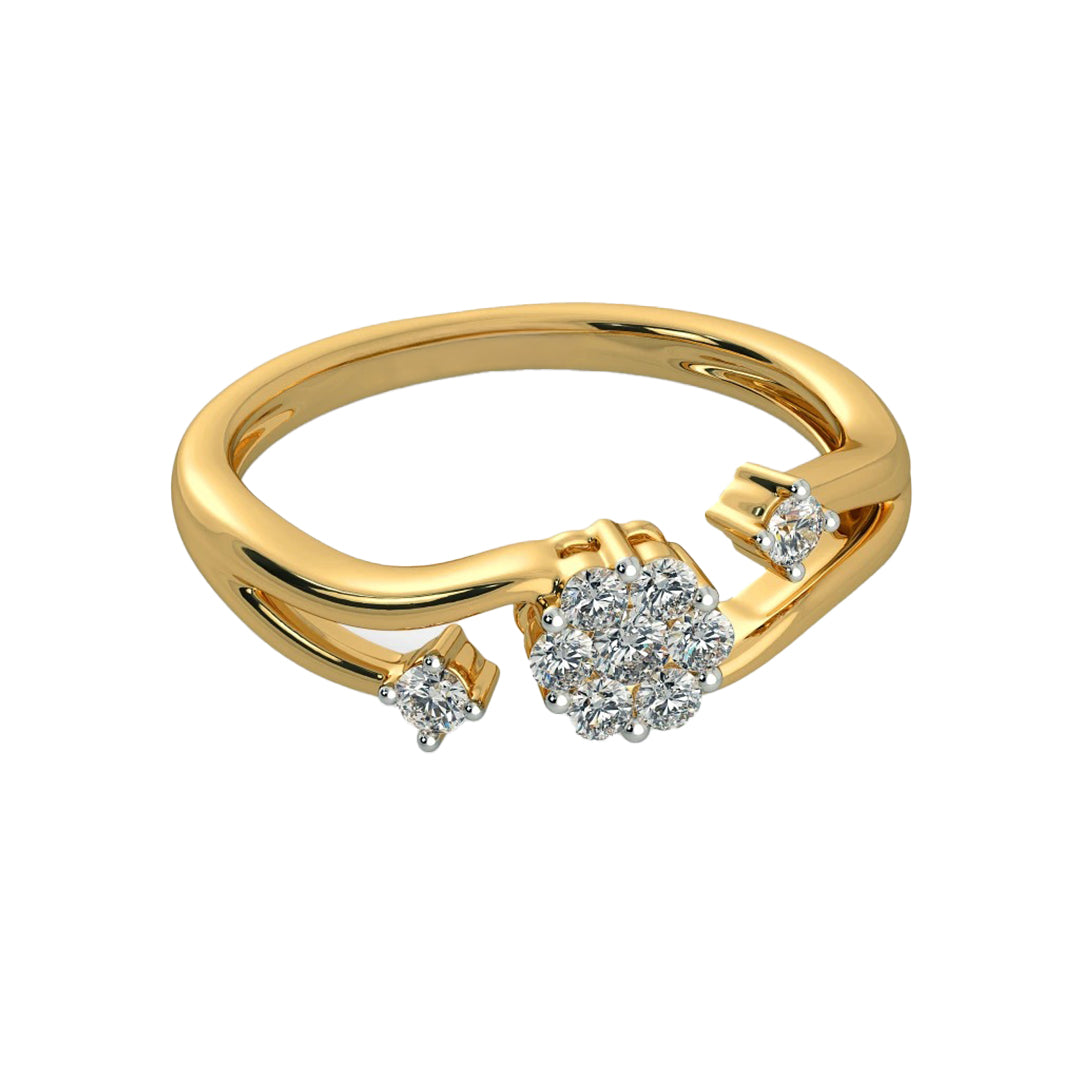 Sparkling Diamond Cluster Bypass Finger Ring in Gold