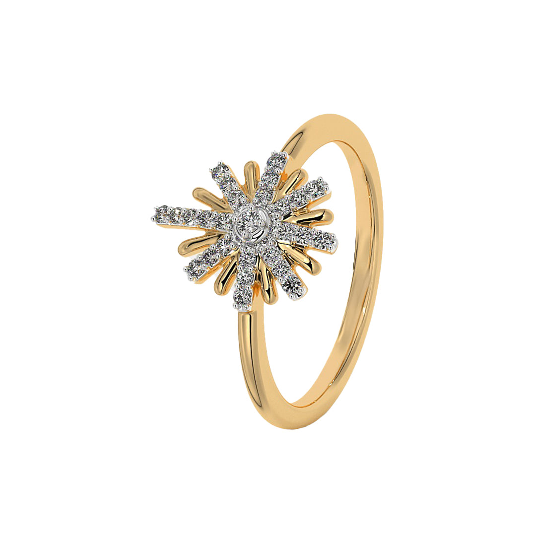 Diamond Cluster Starburst Flower Ring in Gold
