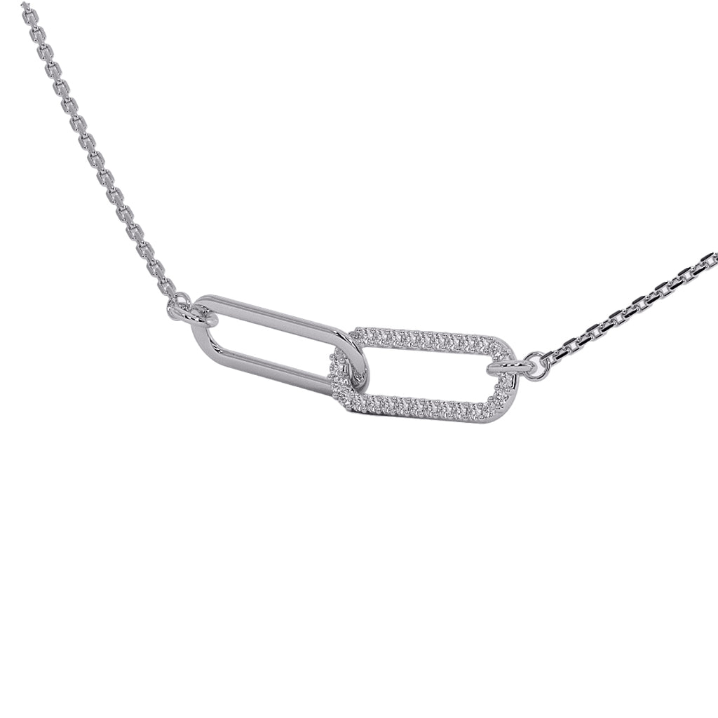 WhiteGold chain necklace with double interlocking link diamond pendant