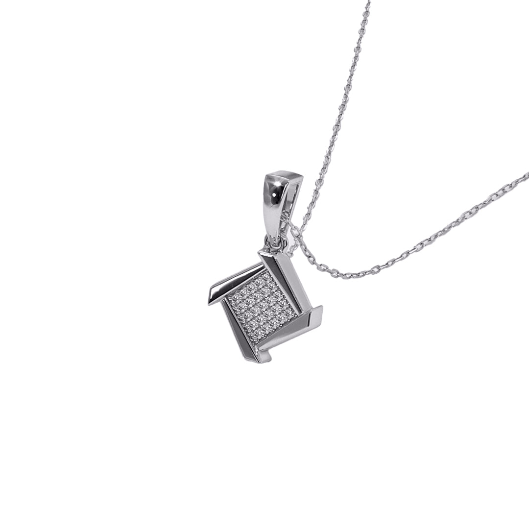 Swirling Square Pave Diamond Pendant in Gold