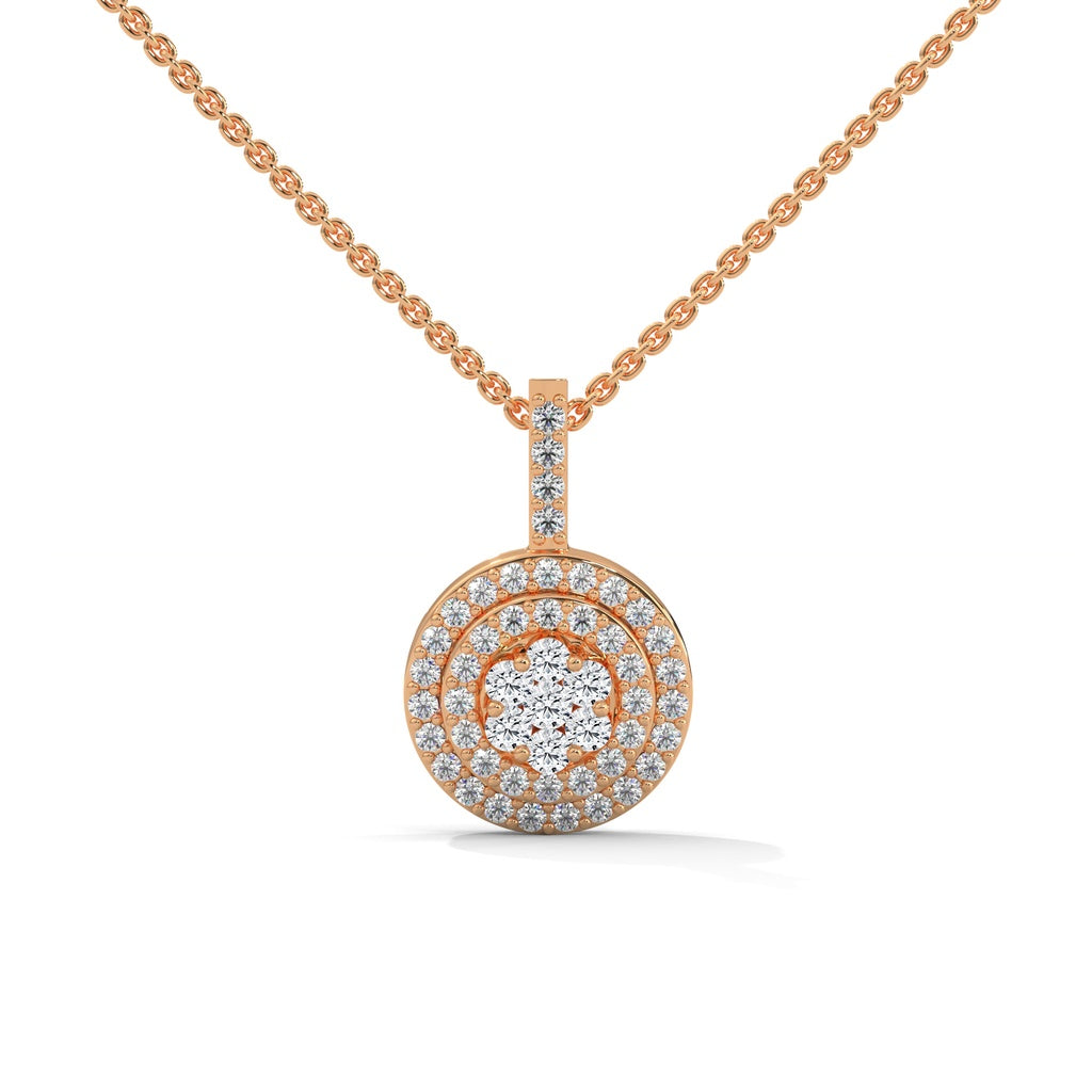 Cluster round diamond halo pendant rose gold