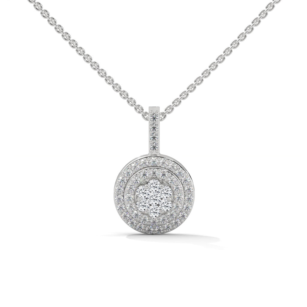 Cluster round diamond halo pendant white gold