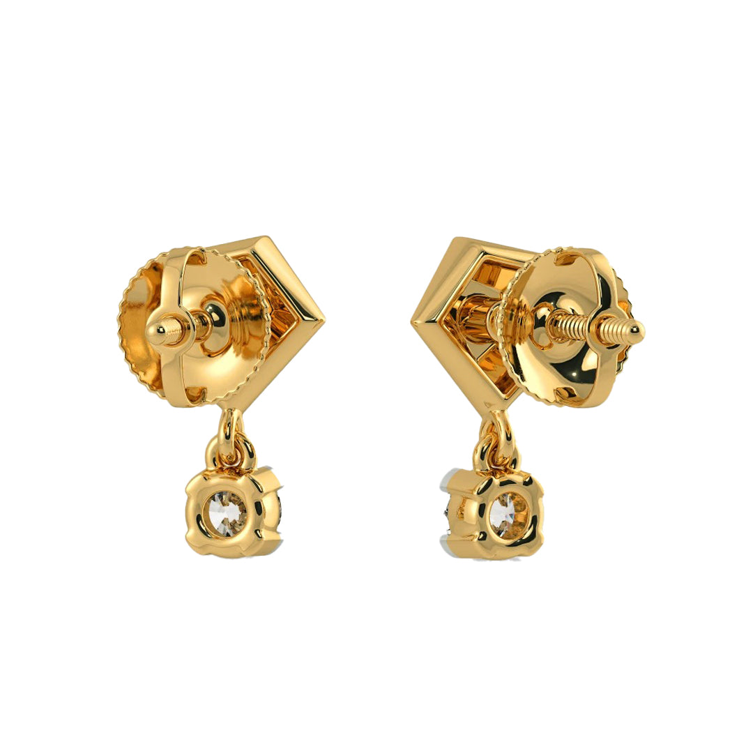 Geometric Diamond Solitaire Drop Stud Earrings in Gold