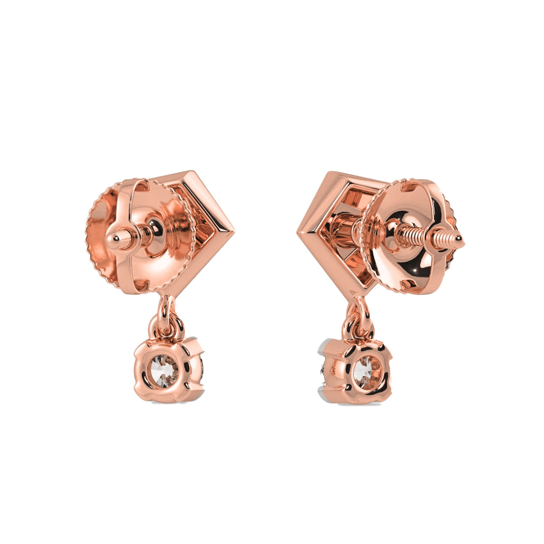 Geometric Diamond Solitaire Drop Stud Earrings in Gold