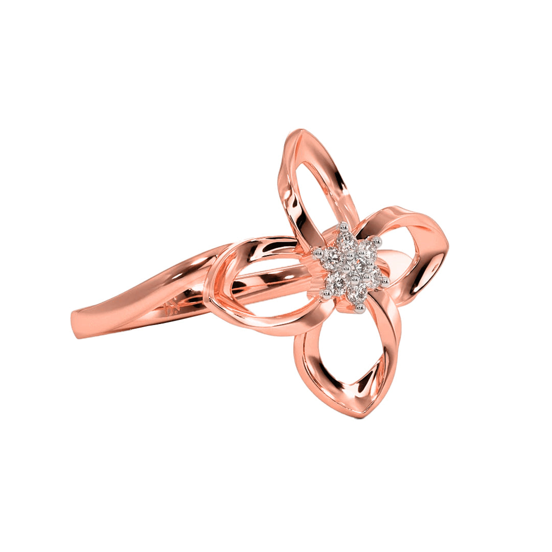 Twisted Gold Diamond Flower Motif Statement Ring in Gold