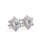 Round diamond cluster stud earrings flower shape in White Gold