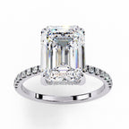 Emerald Cut Solitaire Hidden Halo Pave Band Ring in Gold