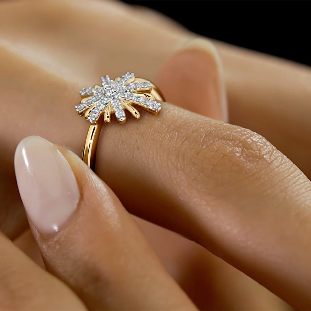 Diamond Cluster Starburst Flower Ring in Gold