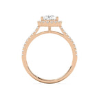Pear Cut Halo Diamond Engagement Ring with Pave Band in Gold