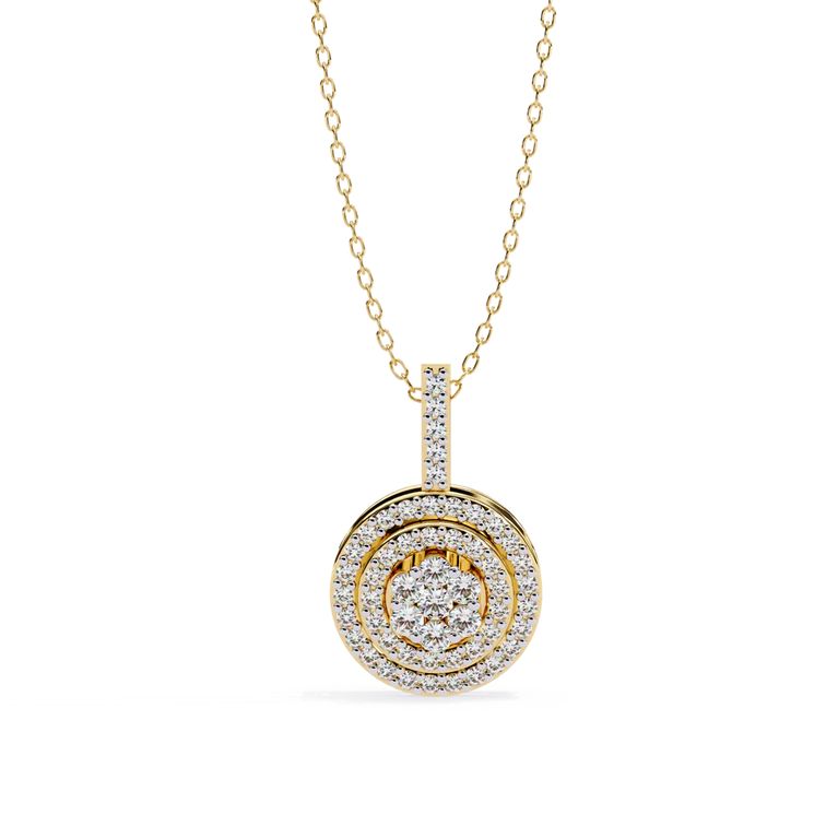 Cluster round diamond halo pendant gold