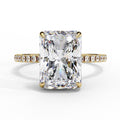 Radiant Cut Solitaire Hidden Halo Pave Band Ring in Gold