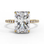 Radiant Cut Solitaire Hidden Halo Pave Band Ring in Gold