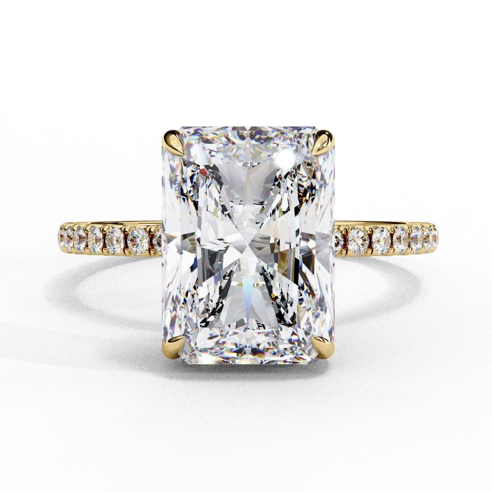Radiant Cut Solitaire Hidden Halo Pave Band Ring in Gold