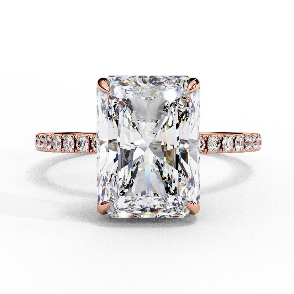 Radiant Cut Solitaire Hidden Halo Pave Band Ring in Gold