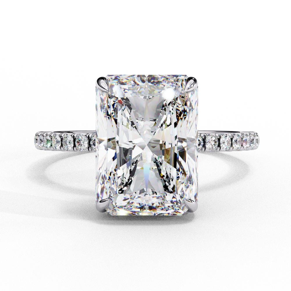 Radiant Cut Solitaire Hidden Halo Pave Band Ring in Gold
