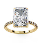 Radiant Cut Solitaire Hidden Halo Pave Band Ring in Gold