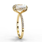 Radiant Cut Solitaire Hidden Halo Pave Band Ring in Gold