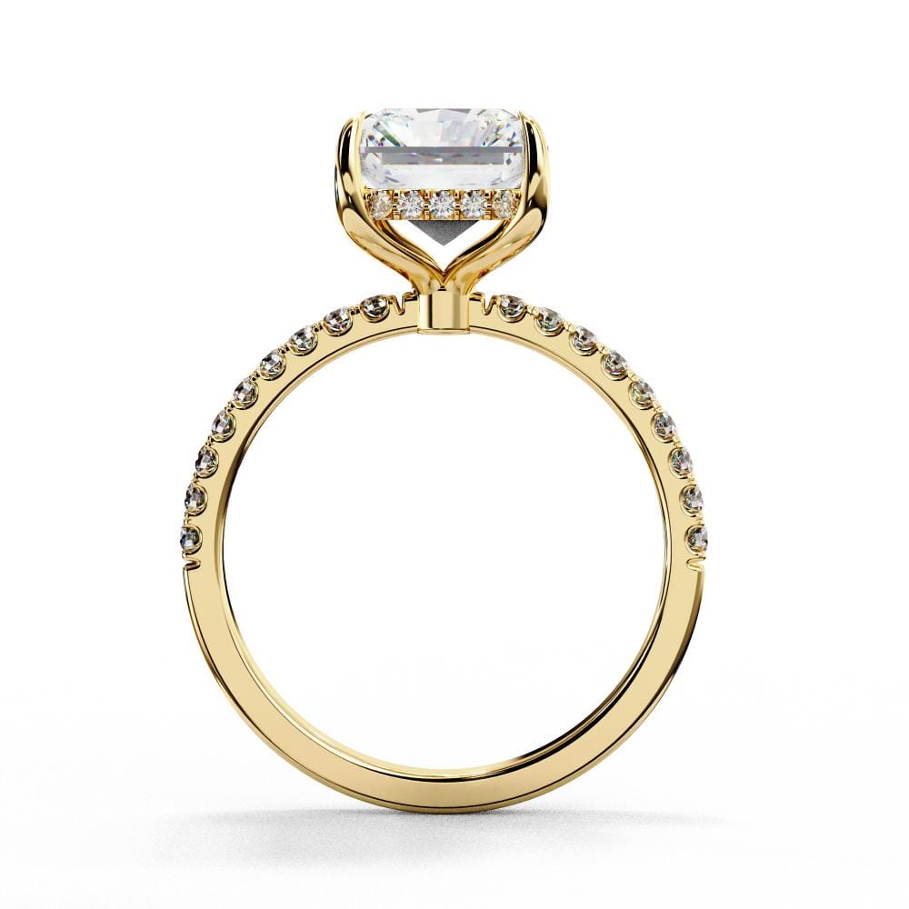 Radiant Cut Solitaire Hidden Halo Pave Band Ring in Gold
