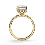 Radiant Cut Solitaire Hidden Halo Pave Band Ring in Gold