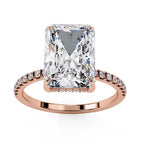 Radiant Cut Solitaire Hidden Halo Pave Band Ring in Gold