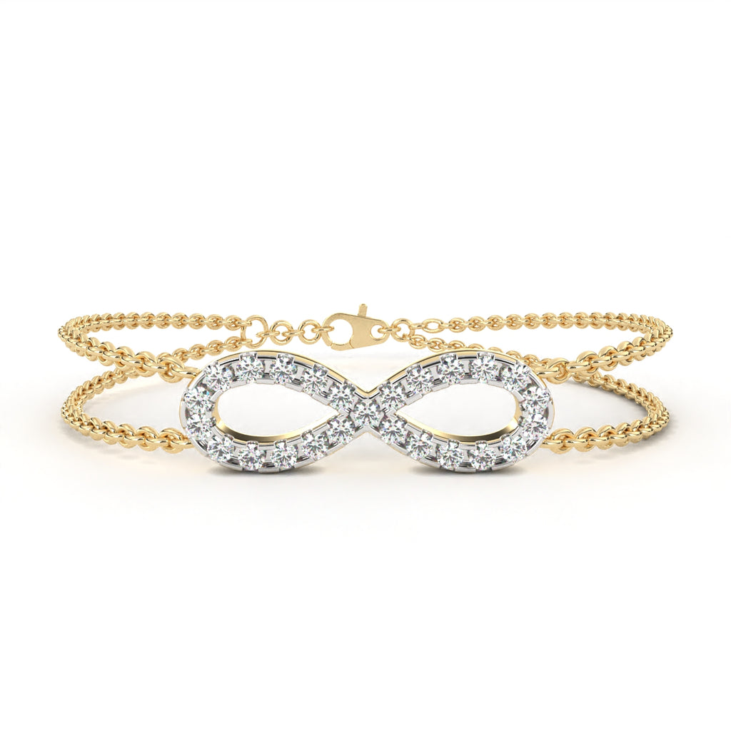 Infinity diamond bracelet in gold with double chain pattern