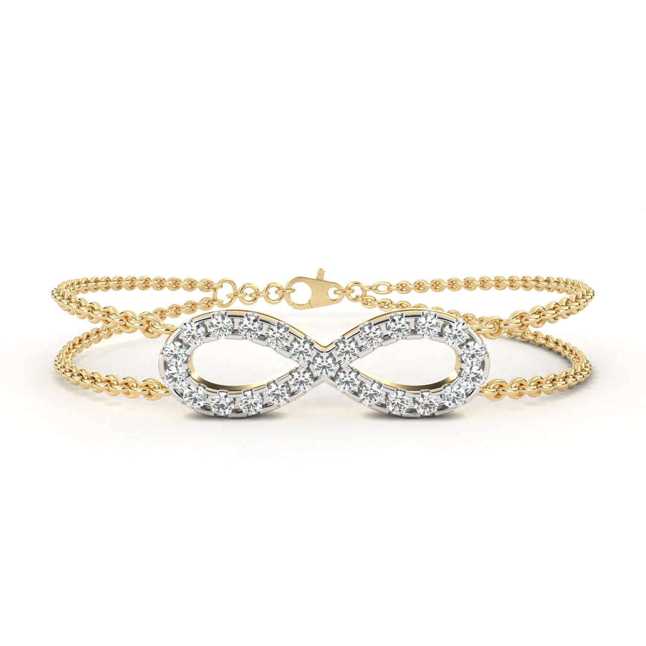 Infinity diamond bracelet in gold with double chain pattern