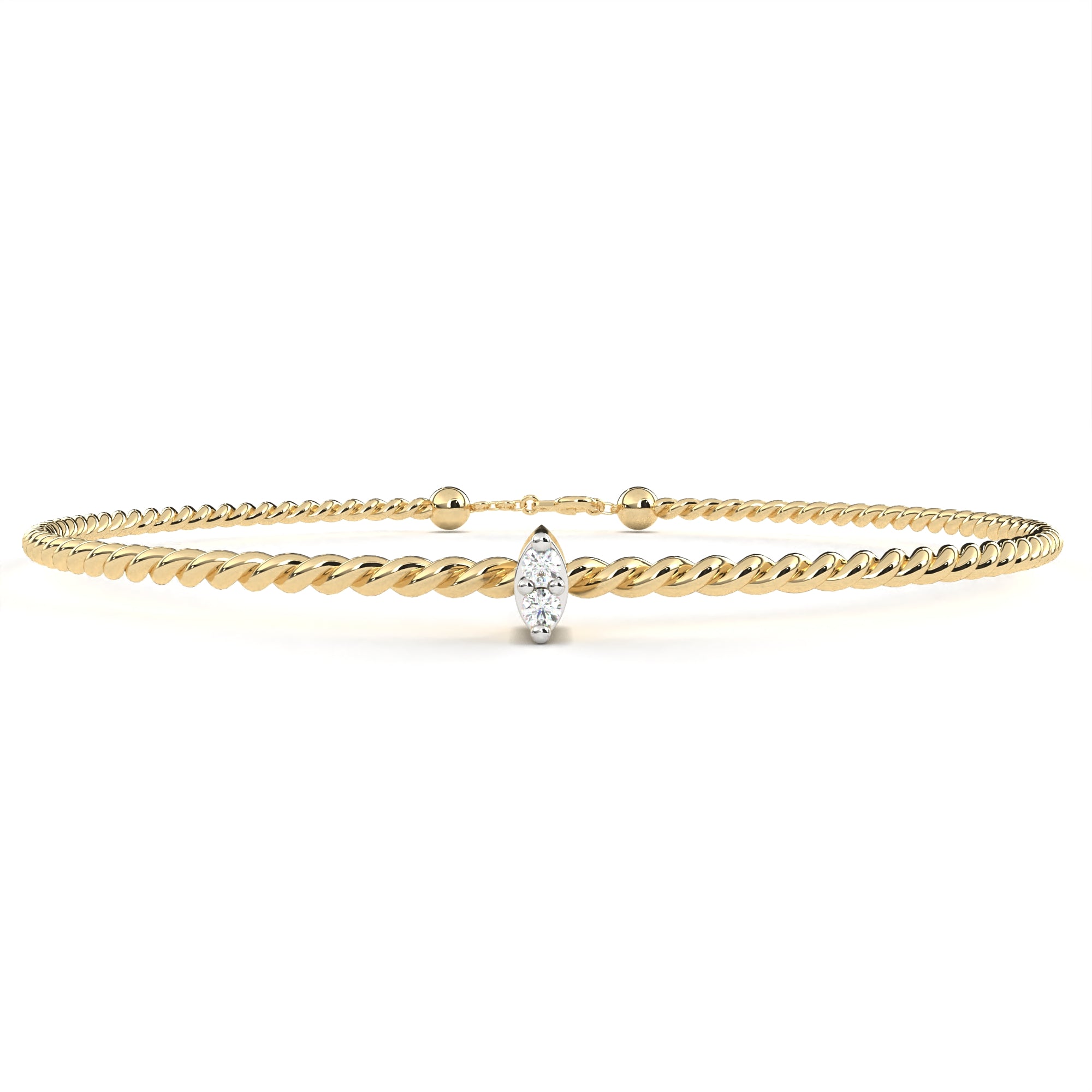 Twisted rope-pattern gold diamond bracelet with marquise diamond