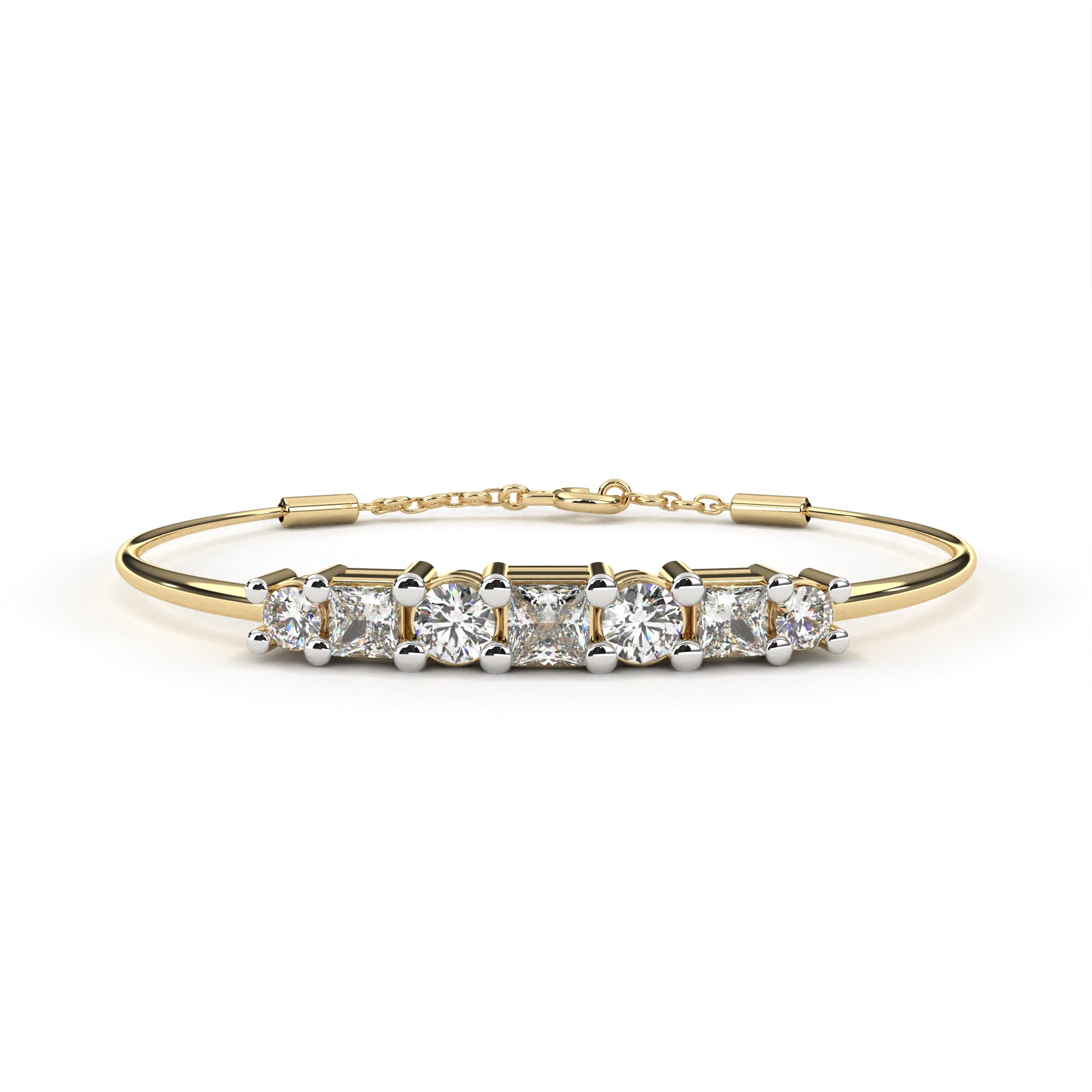 Gold diamond bracelet with round and princess cut stones
