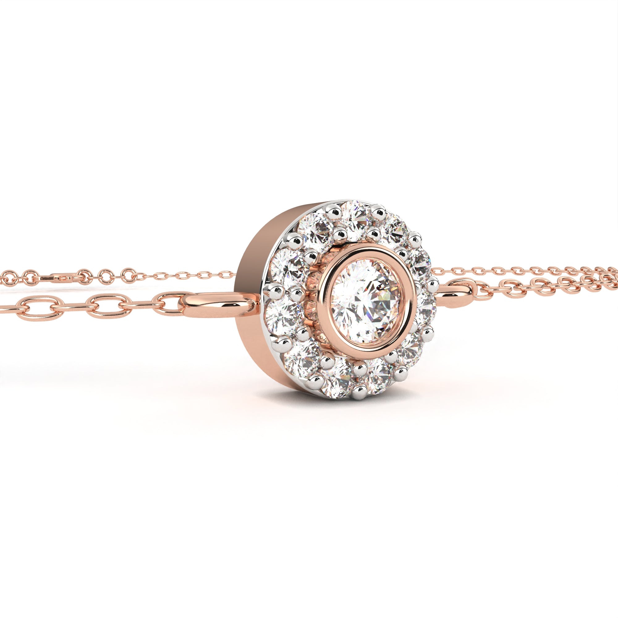 Rose Gold diamond halo bracelet for women