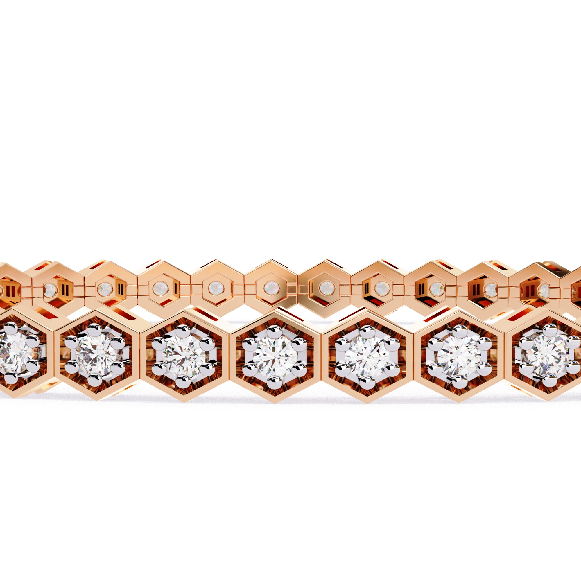 Diamond tennis bracelet with hexagon design for women