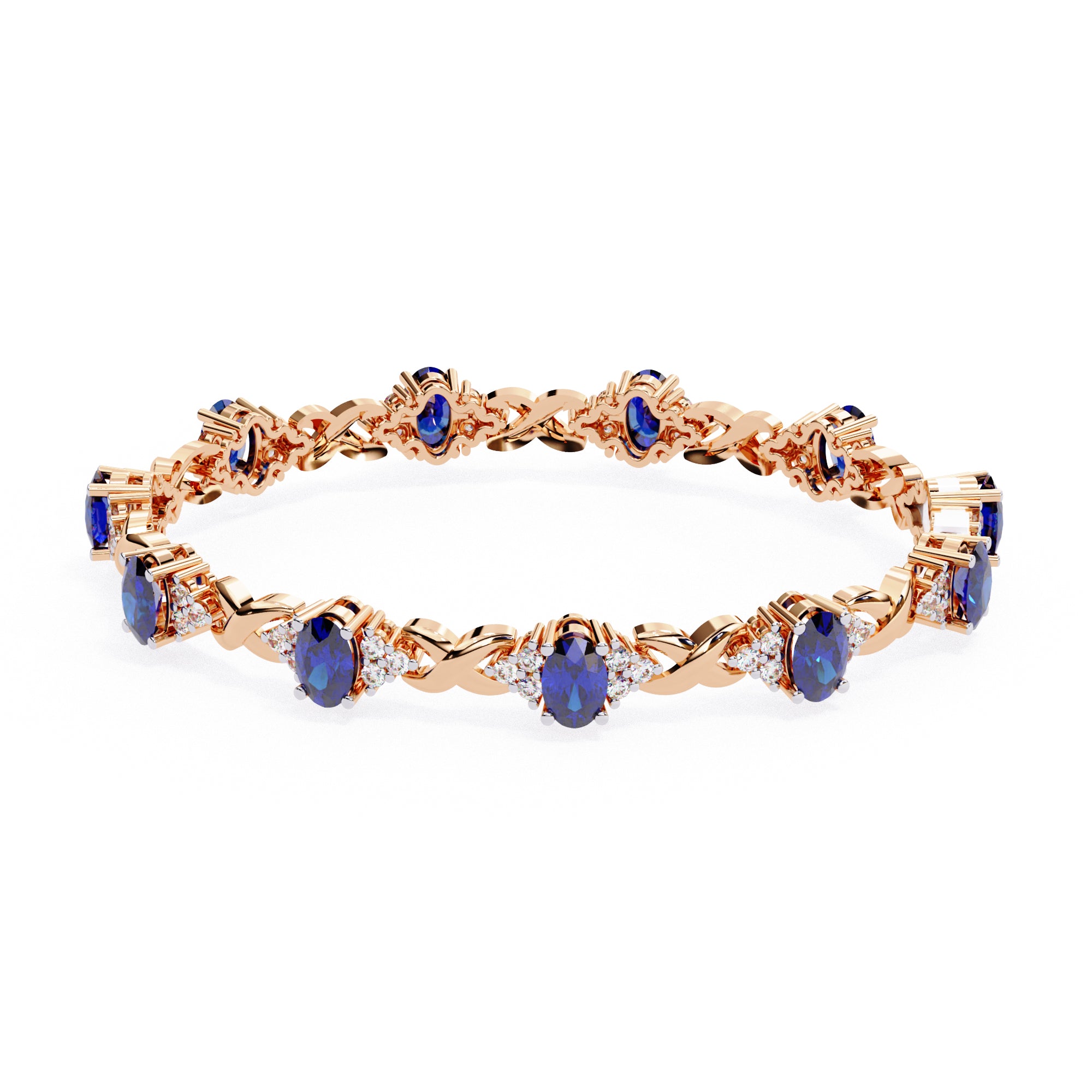 Sapphire and diamond tennis bracelet in Rose Gold