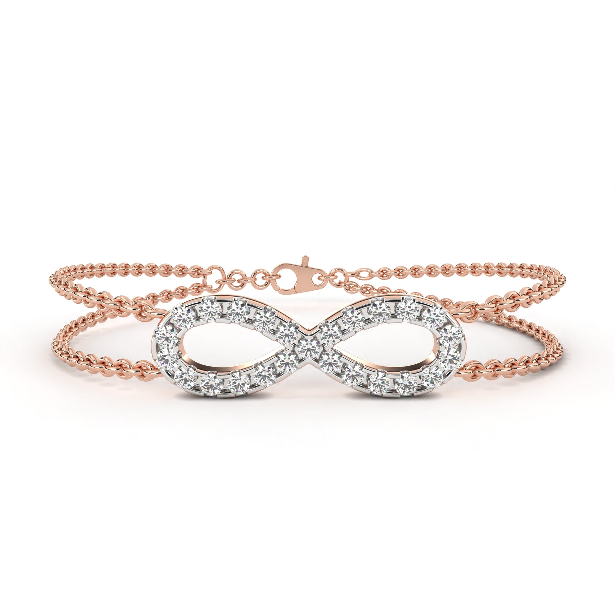Infinity diamond bracelet in rose gold with double chain pattern