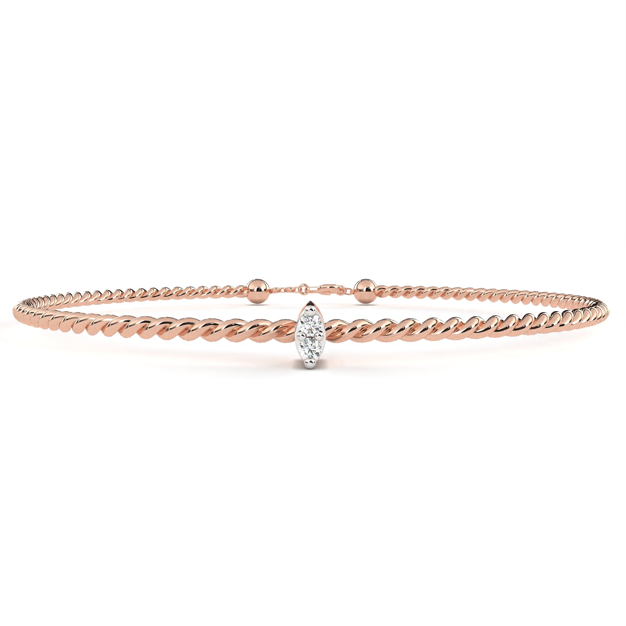 Twisted rope-pattern rose gold diamond bracelet with marquise diamond