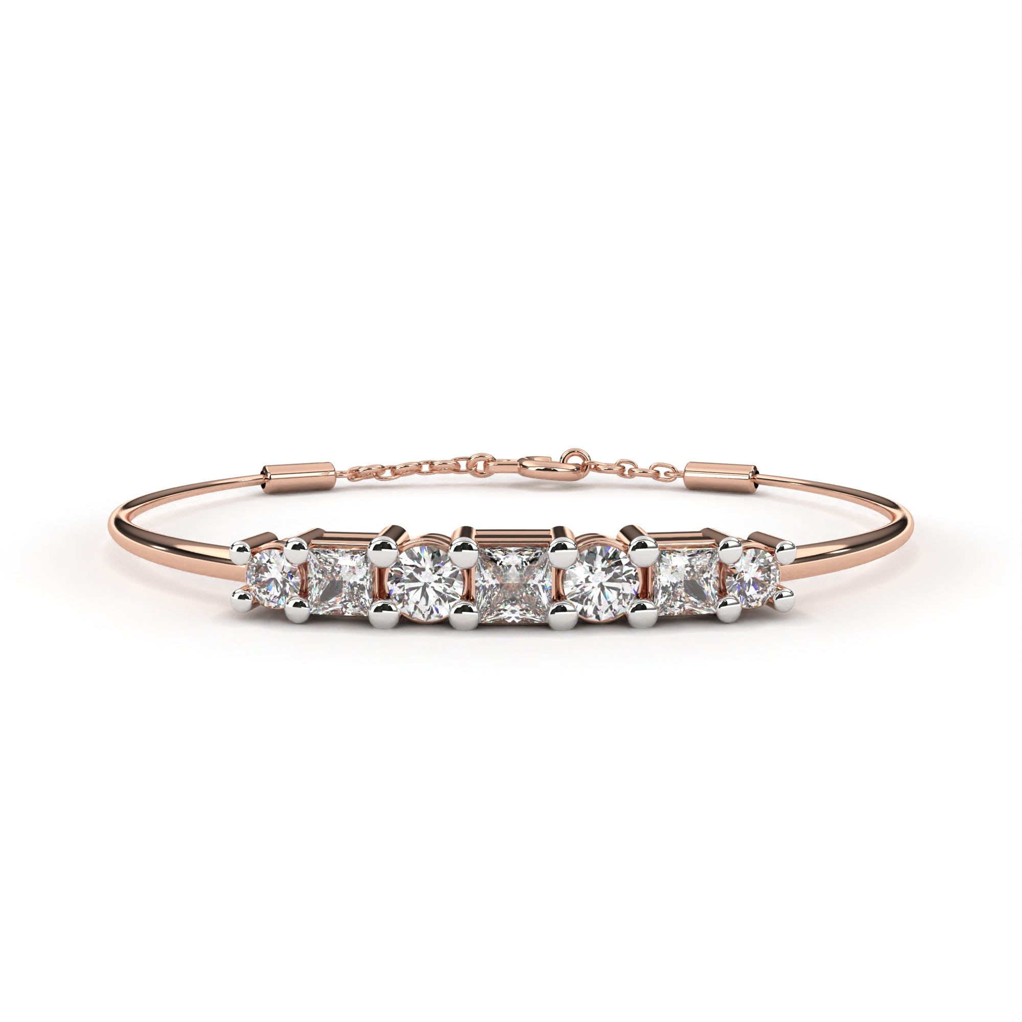Rose Gold diamond bracelet with round and princess cut stones