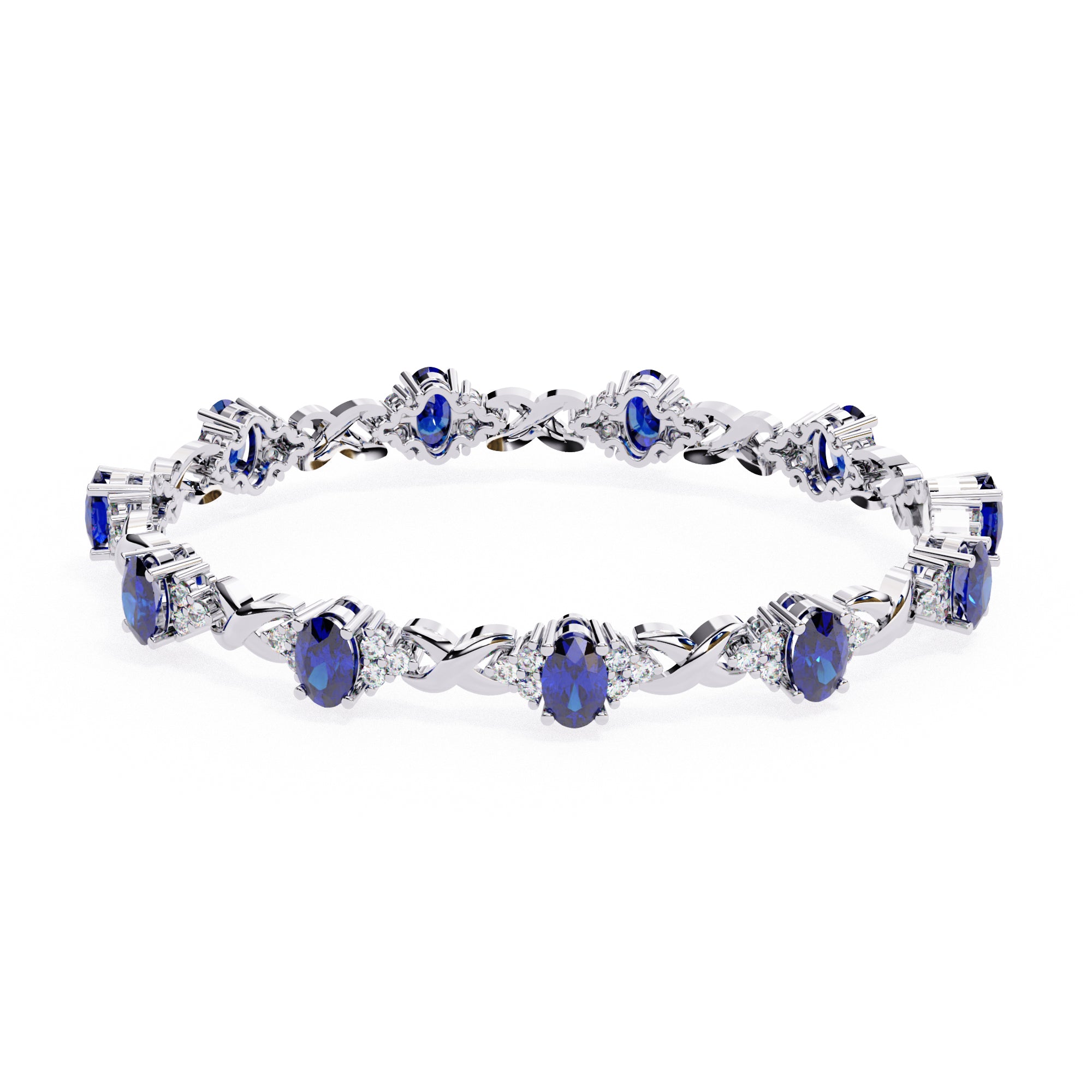 Sapphire and diamond tennis bracelet in White Gold