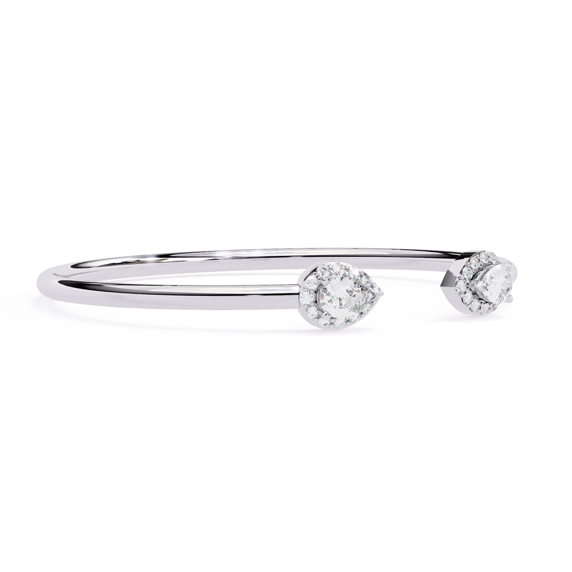 Luxury pear diamond open cuff bracelet in White Gold