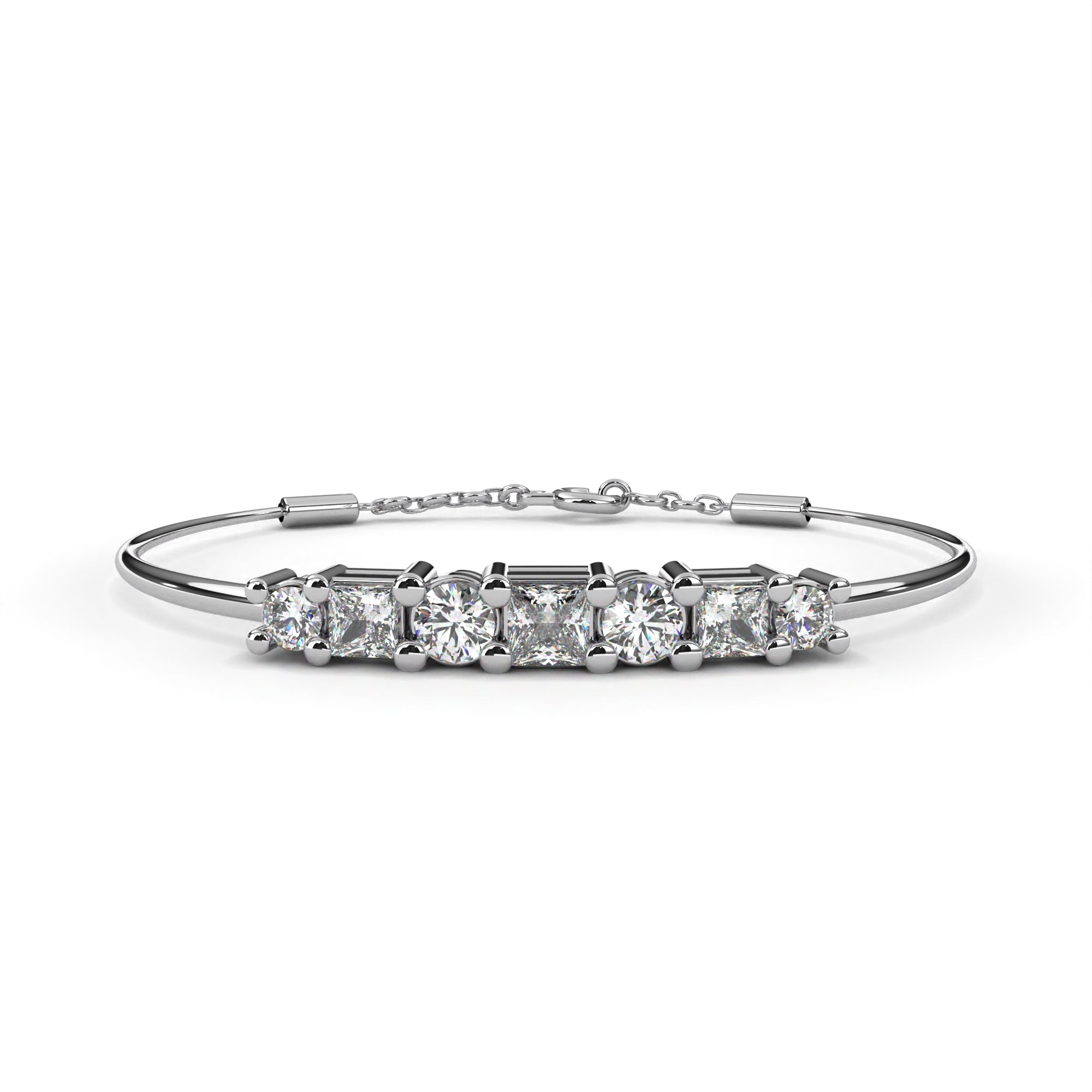White Gold diamond bracelet with round and princess cut stones