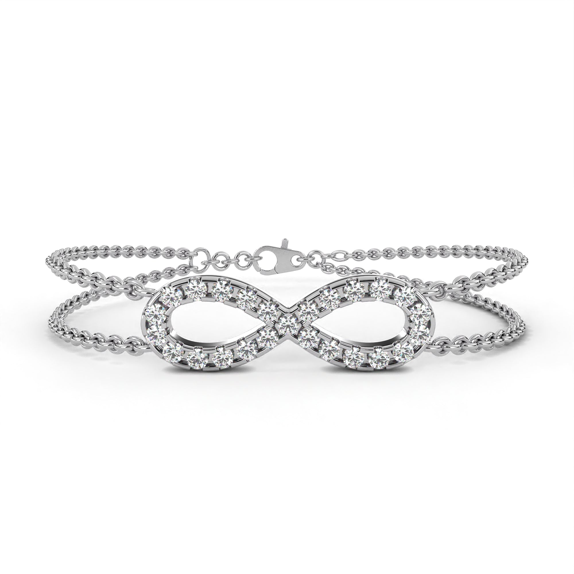Infinity diamond bracelet in white gold with double chain pattern