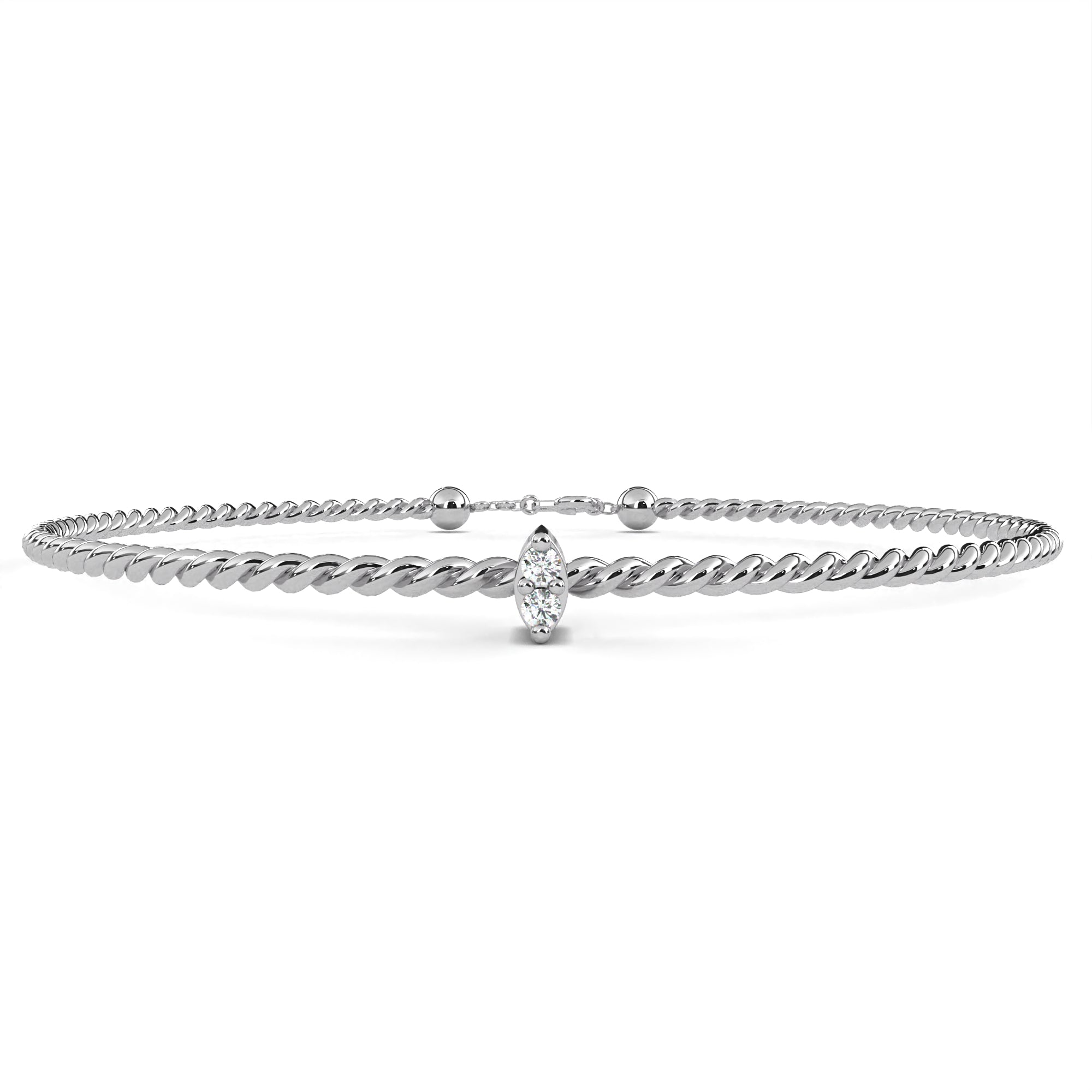 Twisted rope-pattern white gold diamond bracelet with marquise diamond