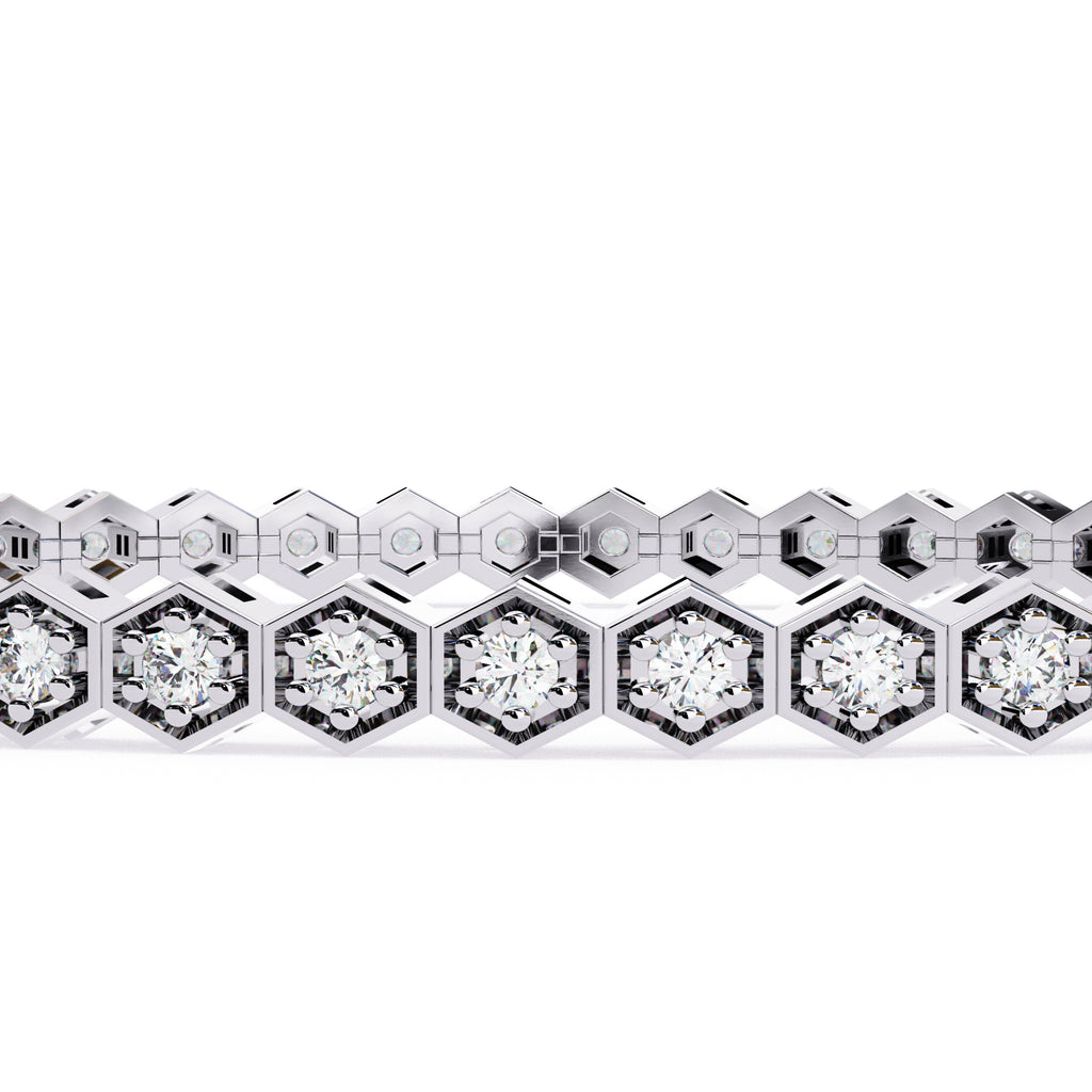 Diamond tennis bracelet with hexagon design for women